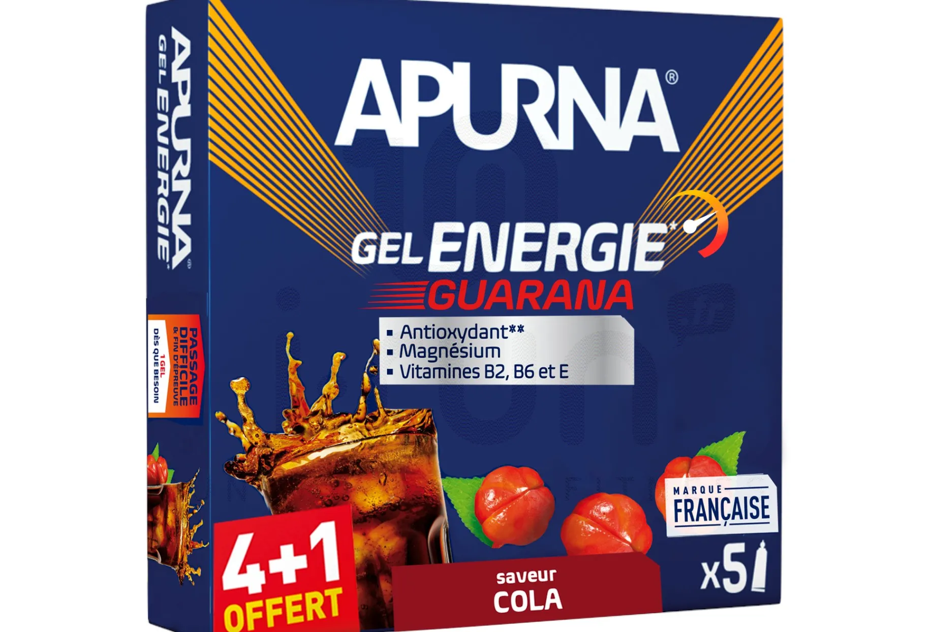 Apurna pack de geles energéticos guaraná - cola 4+1