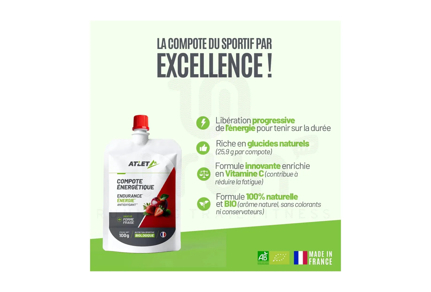 Atlet compota energética bio - manzana y fresa