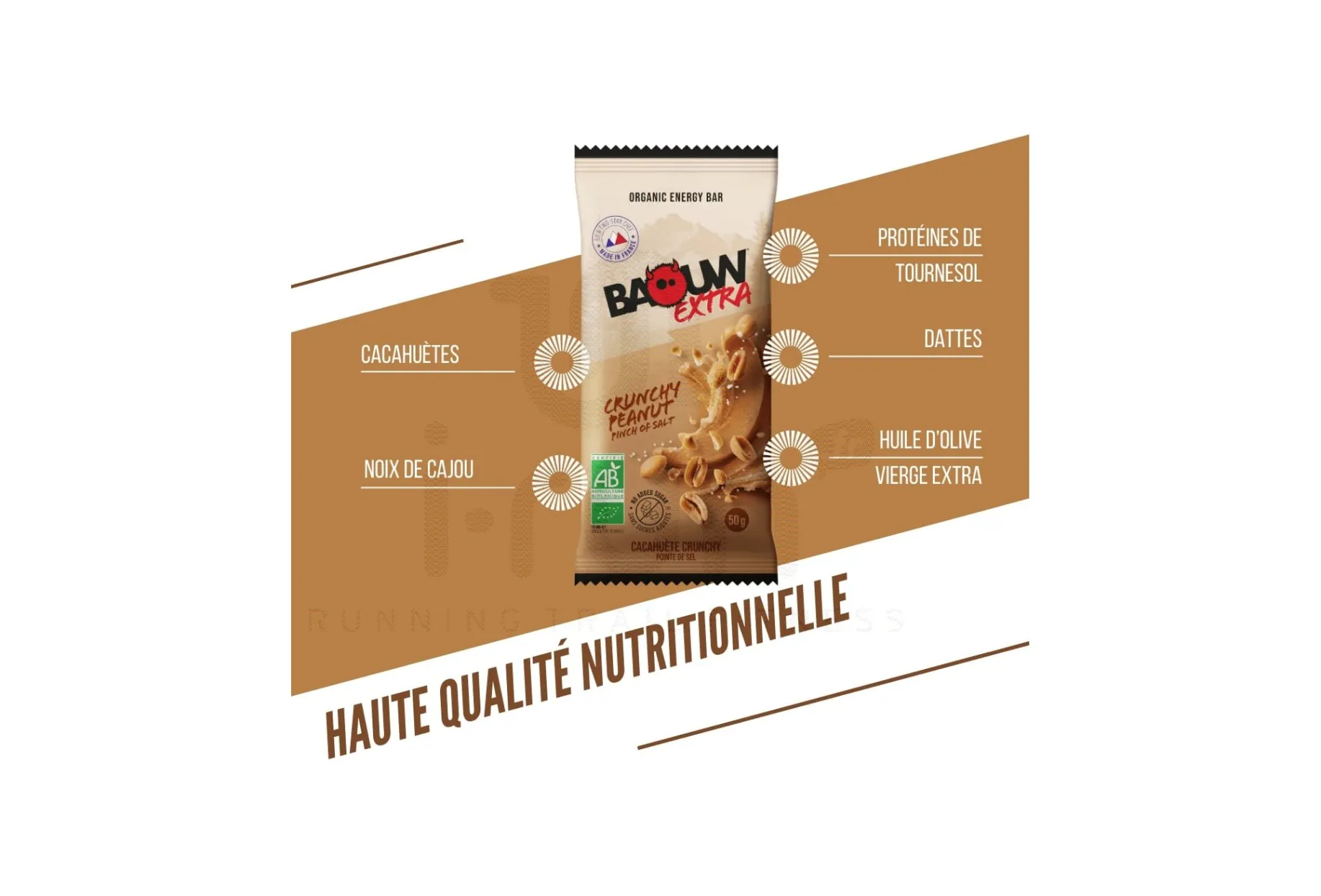 Baouw Barre énergétique bio Extra - Olive - Cajou Cacahuete crunchy